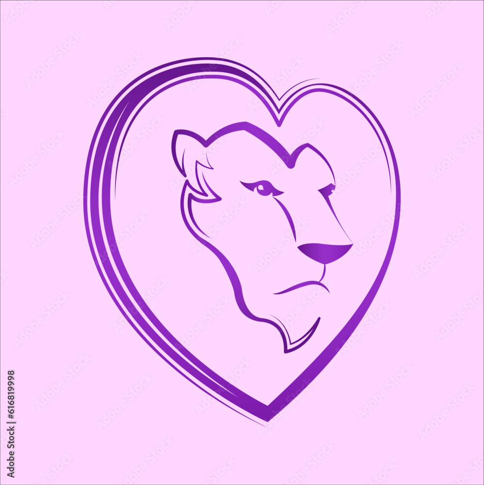 Lion Heart shape head icon emblem design Lion Heart shape head icon emblem design