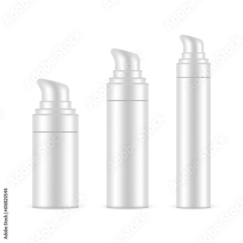 Set of Airless Pump Bottles, Isolated on White Background. Vector Illustration