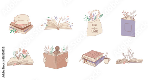 Hand drawn pastel colors books illustrations, prints, logos. Vector art and illustrations