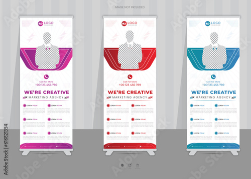  Creative business agency fashion, graduation celebration, roll-up banner design or pull-up banner template