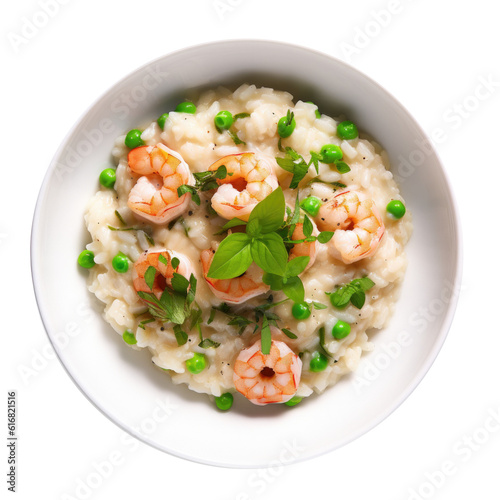 Delicious Bowl of Shrimp Risotto with Peas Isolated on a Transparent Background 