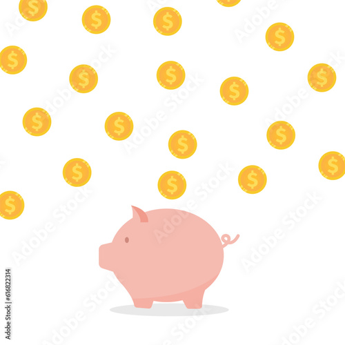 piggy bank. coins. income. a lot of money. put it off for the future. money for investment or study. buying a new apartment or car. mortgage. saving money. vector illustration.