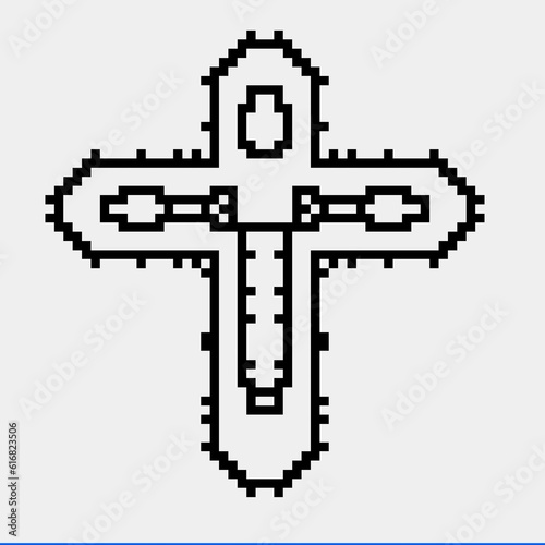 Cross with black and white patterns on a white background.