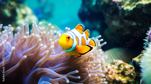 clown fish and anemone in a tank  stock photo