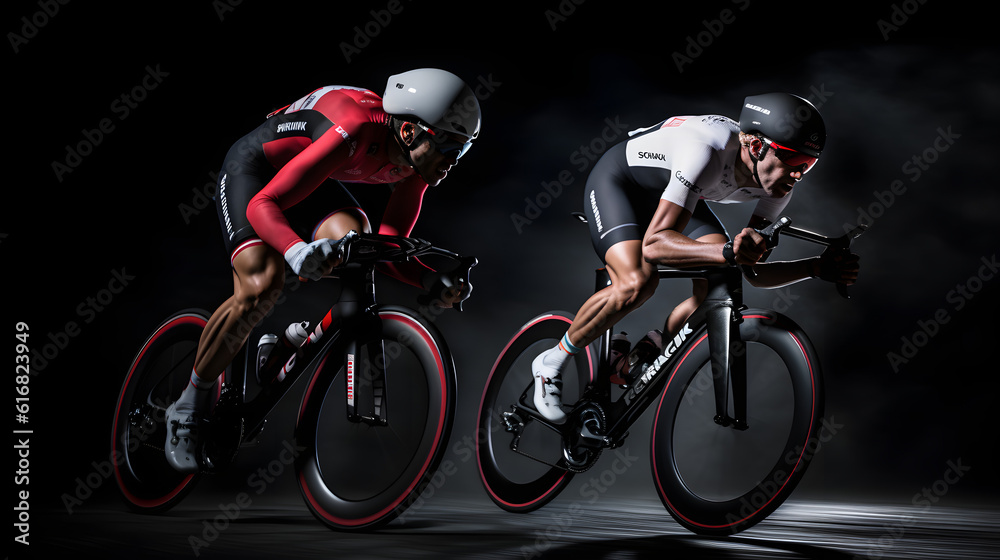 two cyclist racing with black blurry background created using generative AI tools two cyclist racing with black blurry background created using generative AI tools