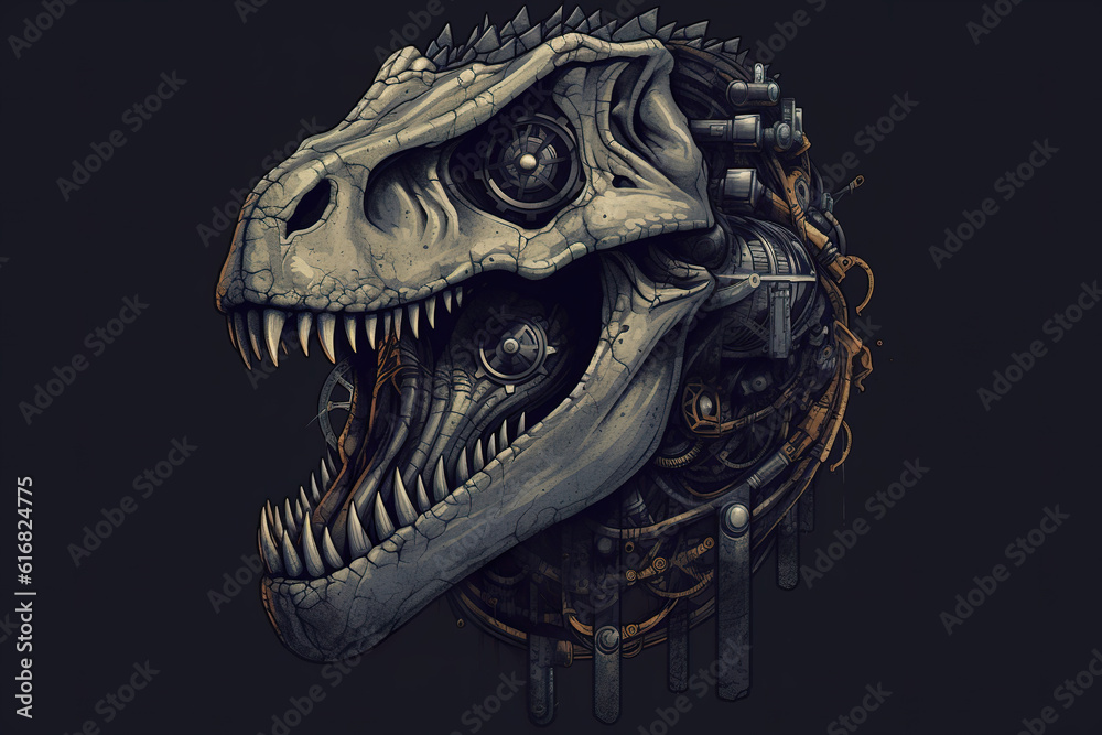 A close up of a t - rex head on a black background. Generative AI. A close up of a t - rex head on a black background. Generative AI.