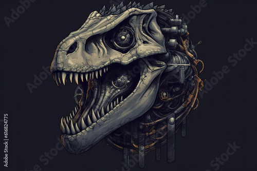 A close up of a t - rex head on a black background. Generative AI. © tilialucida
