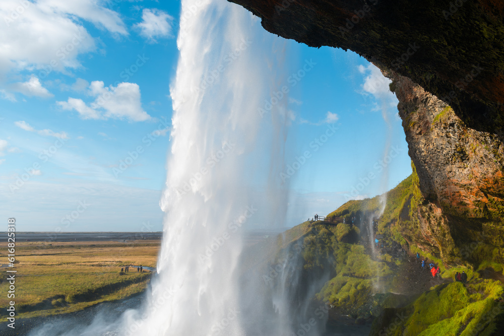 View of Seljalandsfoss on a sunny day, Iceland View of Seljalandsfoss on a sunny day, Iceland