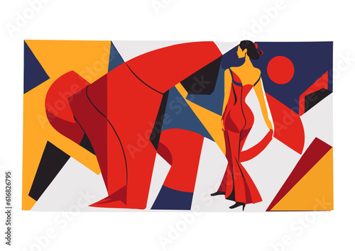 Lady in Red abstractionism style, abstract art painting, vector svg, Generative Ai
