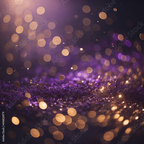  Sparkling Purple, Gold, and Black Glitter Lights Background with a Soft Defocused Effect, Channeling Old-World Charm