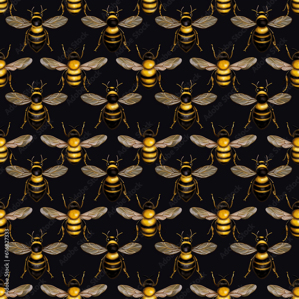 Seamless Illustration of Bumblebees. Can Be Tiled.