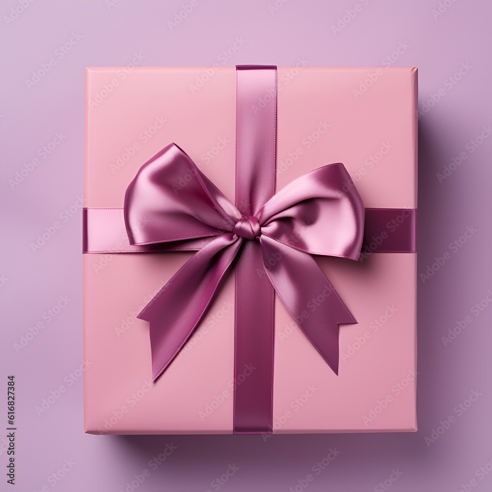 a yellow gift box on a yellow background with a brown bow minimalist top view mockup