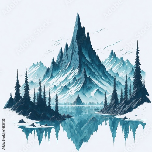 A sparking lake and mountains landscape illustration generated ai