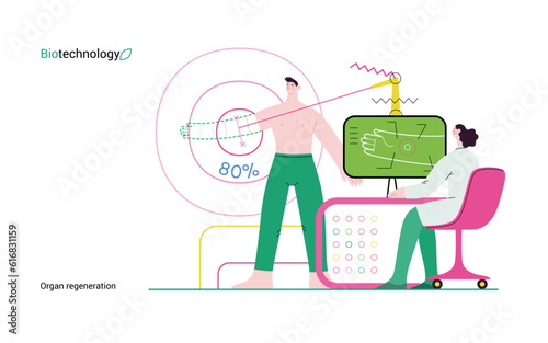 Bio Technology, Organ regeneration -modern flat vector concept illustration of a hand regenerating, futuristic technology. Metaphor of regenerative medicine and the body's ability to self-repair