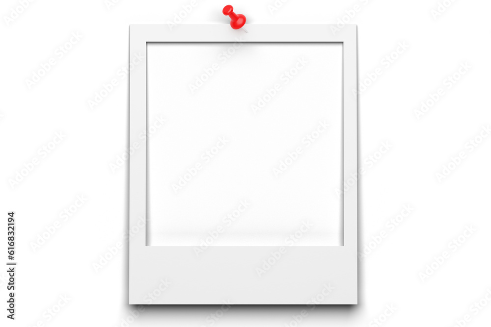 Photo frame fixed with a pushpin. Empty photo frame for your design