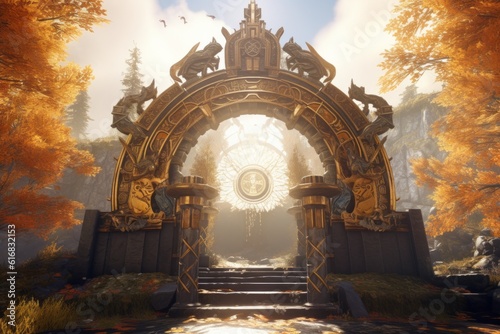 The Majestic Gates of Valhalla: A Journey to Norse Mythology, Generative AI photo