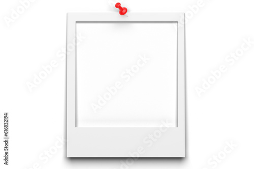 Photo frame fixed with a pushpin. Empty photo frame for your design.
