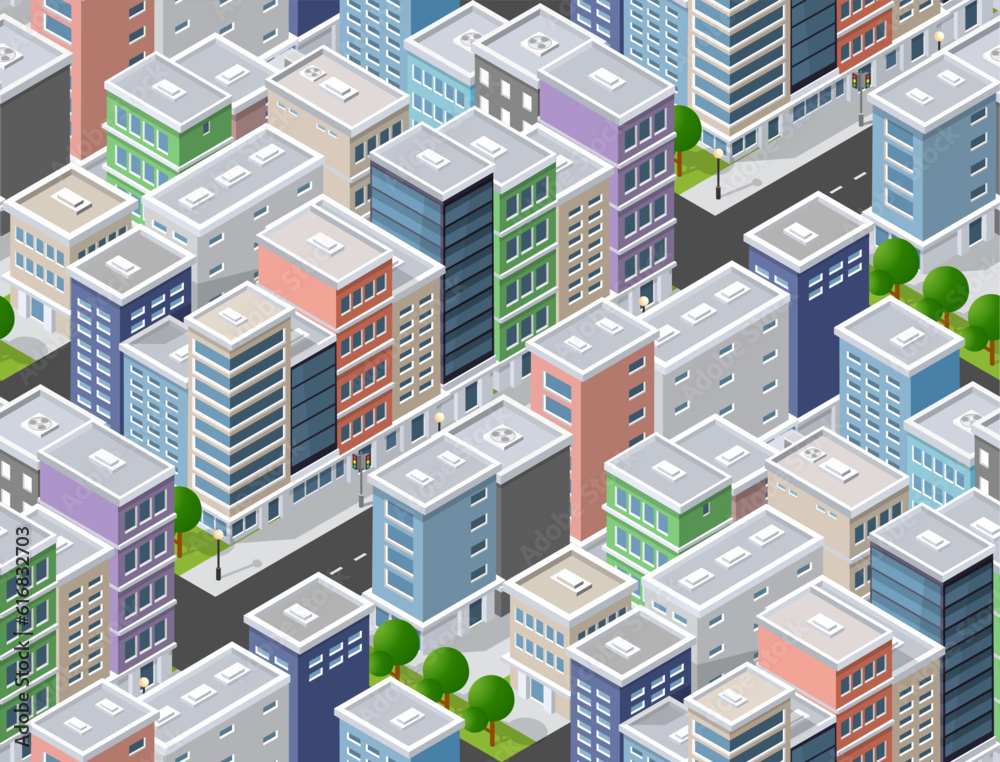 Seamless repeating pattern city isometric architecture business Seamless repeating pattern city isometric architecture business