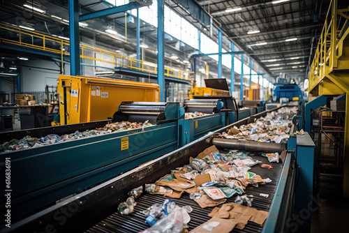 Photo of a conveyor belt overflowing with recyclable waste materials