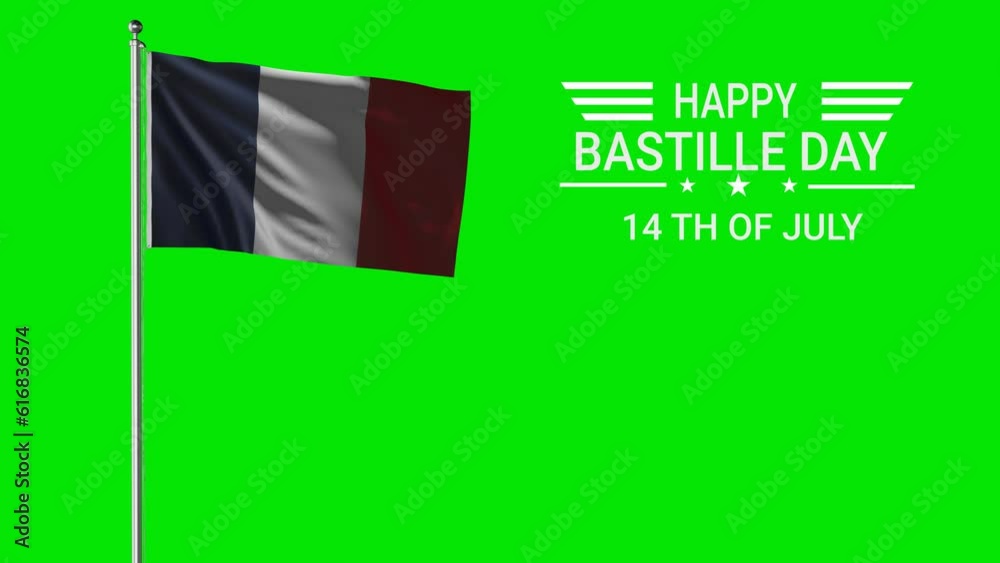 Bastille day france with flag animation. 14 July, Bastille Day Simple Animation. Fête Nationale Française, 14 Juillet. French National Holiday, Waving Flag 