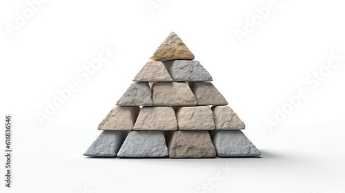 A pyramid made of rocks on a white background