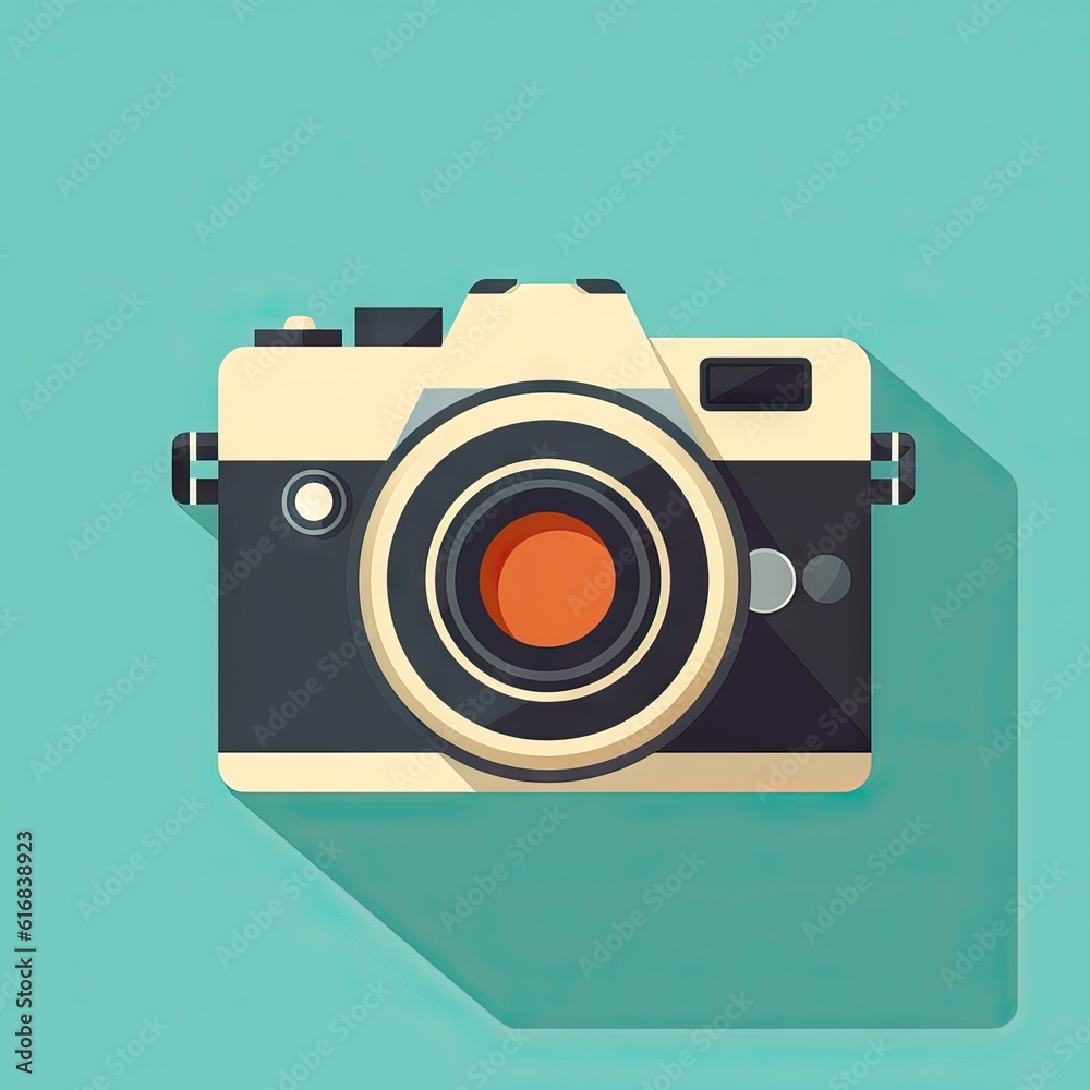 A camera icon, representing photography, capturing images, or memories. Generative AI.