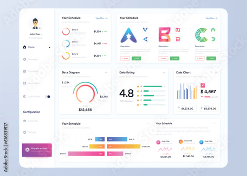 Infographic dashboard. UIUX design with graphs, charts and diagram