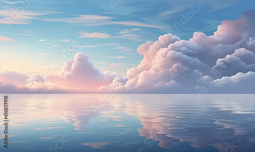 Dreamy pastel cloud landscape reflection in a shimmering pool. Heaven at dawn. Abstract soft color background.