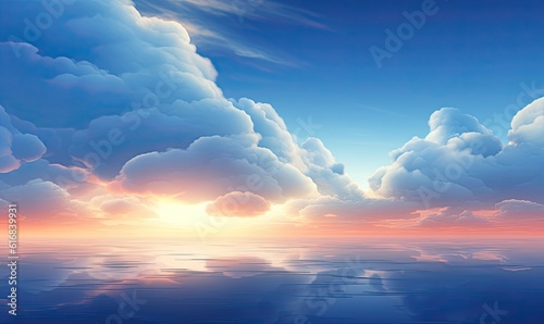 Dreamy pastel cloud landscape reflection in a shimmering pool. Heaven at dawn. Abstract soft color background.