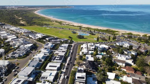 Aerial drone view of Cronulla looking toward Greenhills Beach and Wanda Beach in the Sutherland Shire, Sydney, NSW Australia on a sunny day in June 2023  photo