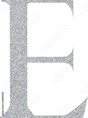 Silver glitter font, alphabet letter E