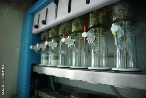 Solvent extraction system for grain samples in modern laboratory, closeup photo