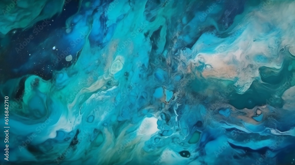 An abstract painting with blue and green colors