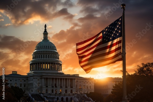Capitol building, patriotism concept, selective focus. AI generated, human enhanced photo