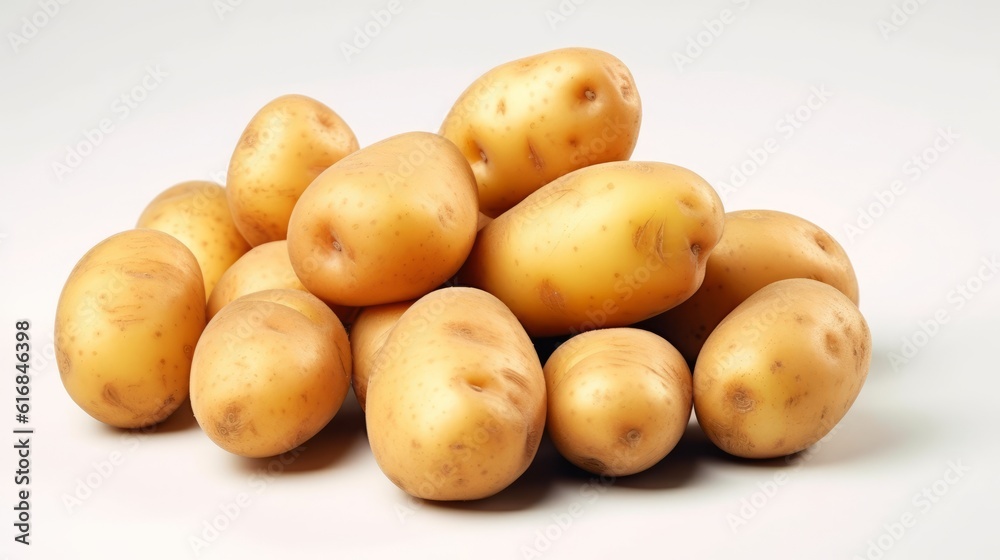 Potatoes on the white background. Created with Generative AI technology. Potatoes on the white background. Created with Generative AI technology.