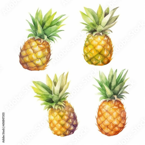 Watercolor image capturing the essence of a ripe pineapple.