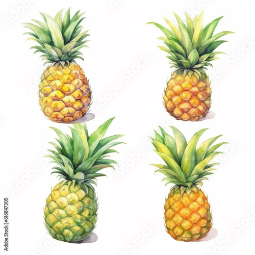 Pineapple in a vibrant and colorful watercolor illustration.