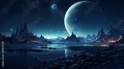 alien landscape with many moons