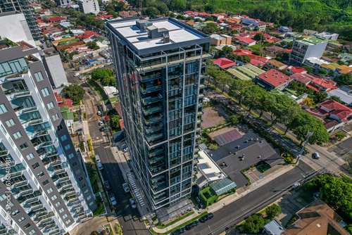 Beautiful aerial view of the Sabana Park in San Jose Costa Rica, and its Skyscrapers, next to the National Stadium photo