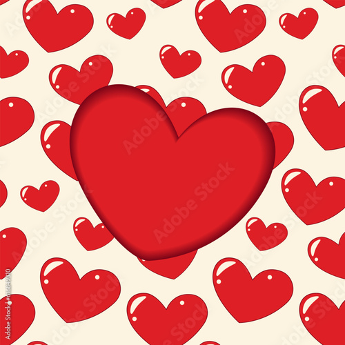 Design for Valentines Day greeting in papercut style with Pattern of hearts in trendy shades. Vector