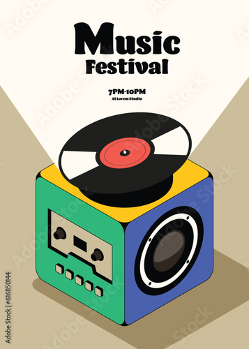 Music poster design template background with vinyl record vintage retro style