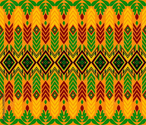 Embroidery indian aztec ethnic pattern in Red, green and yellow vector illustration design for fabric, mat, carpet, scarf, wrapping paper, tile and more