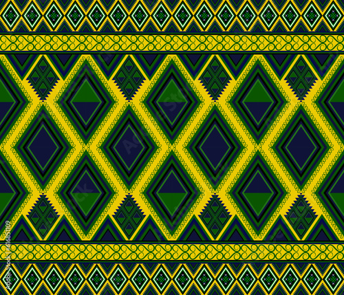 Embroidery indian aztec ethnic pattern in yellow and green vector illustration design for fabric, mat, carpet, scarf, wrapping paper, tile and more