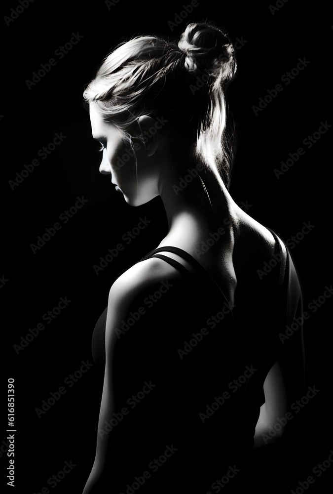 Woman, female hair, black and white female hair, body, bun, portrait, Wallpapers, dark, profile photo.