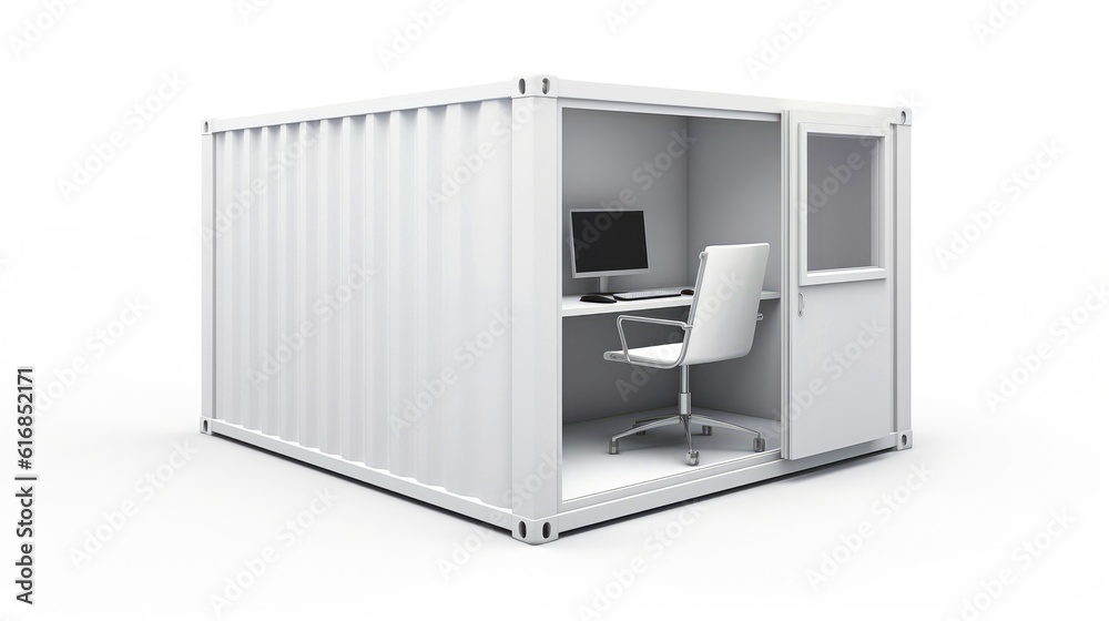 Interior of mobile container site office for construction site. Shipping container. Portable house and office cabins,Generative AI illustration Interior of mobile container site office for construction site. Shipping container. Portable house and office cabins,Generative AI illustration