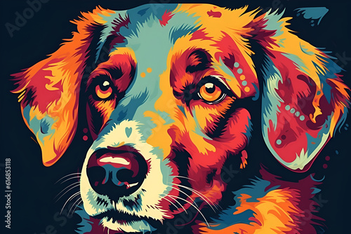 Contemporary art print with cute dog in pop art style 