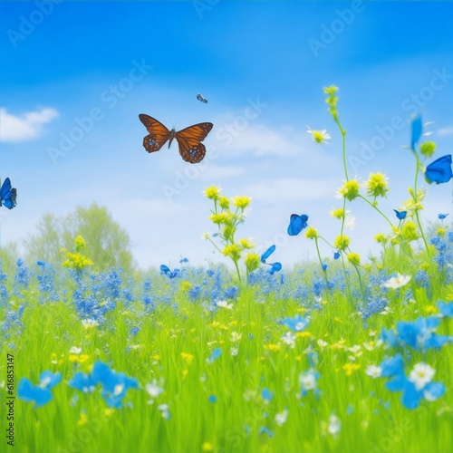 Beautiful summer or spring meadow with blue flowers;Generated to AI