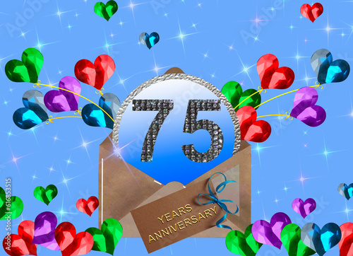 3d illustration, 75 anniversary. golden numbers on a festive background. poster or card for anniversary celebration, party