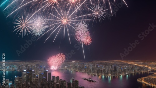 A Compelling Colorful Fireworks Over A City Skyline At Night AI Generative