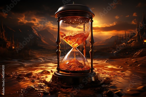 Burning hourglass symbol of fleeting time